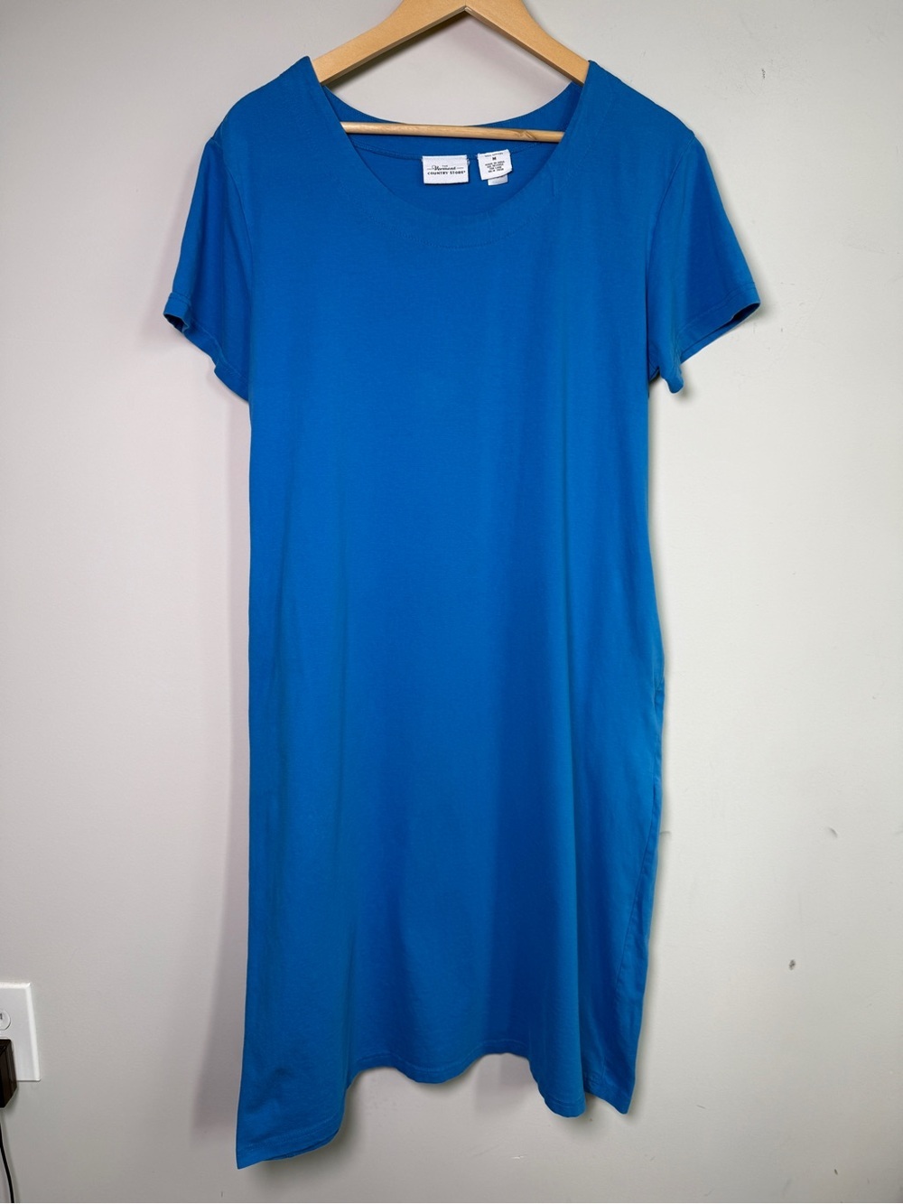 Vintage Vermont Country Store Blue Pocket Dress Coastal Cotton Minimalist M